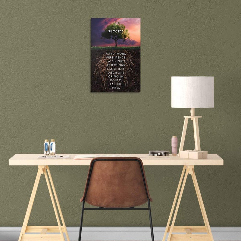 Yetaryy Success Tree Inspirational Quote Canvas Wall Art Motivational Motto Painting Inspiring Entrepreneur Posters Prints Artwork Decor Framed for Home Office Classroom Ready to Hang - 12" Wx18 H - Image 3